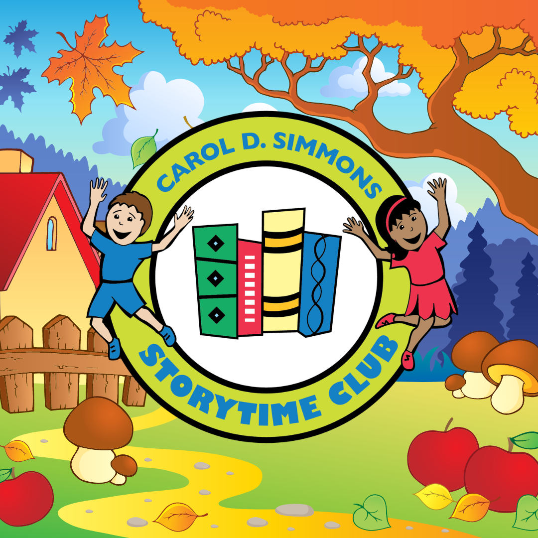 Fall scene with Storytime Club logo in center